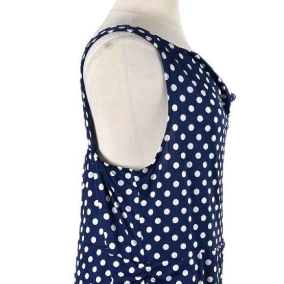Star Vixen Dress Drape Neck Ruched Bodycon Blue White Polka Dot Women’s Plus 2X - Picture 7 of 12